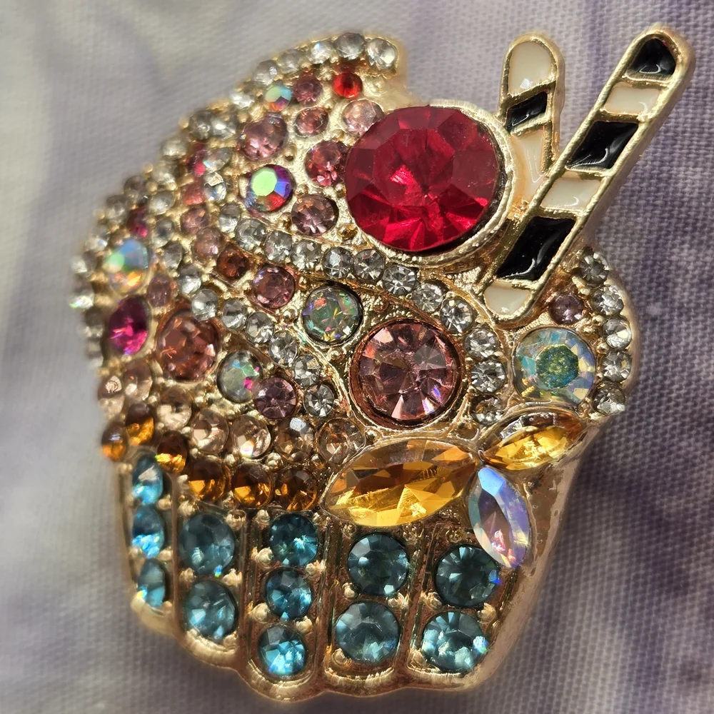 Colorful Rhinestone Cupcake Brooch - Picture 2 of 4